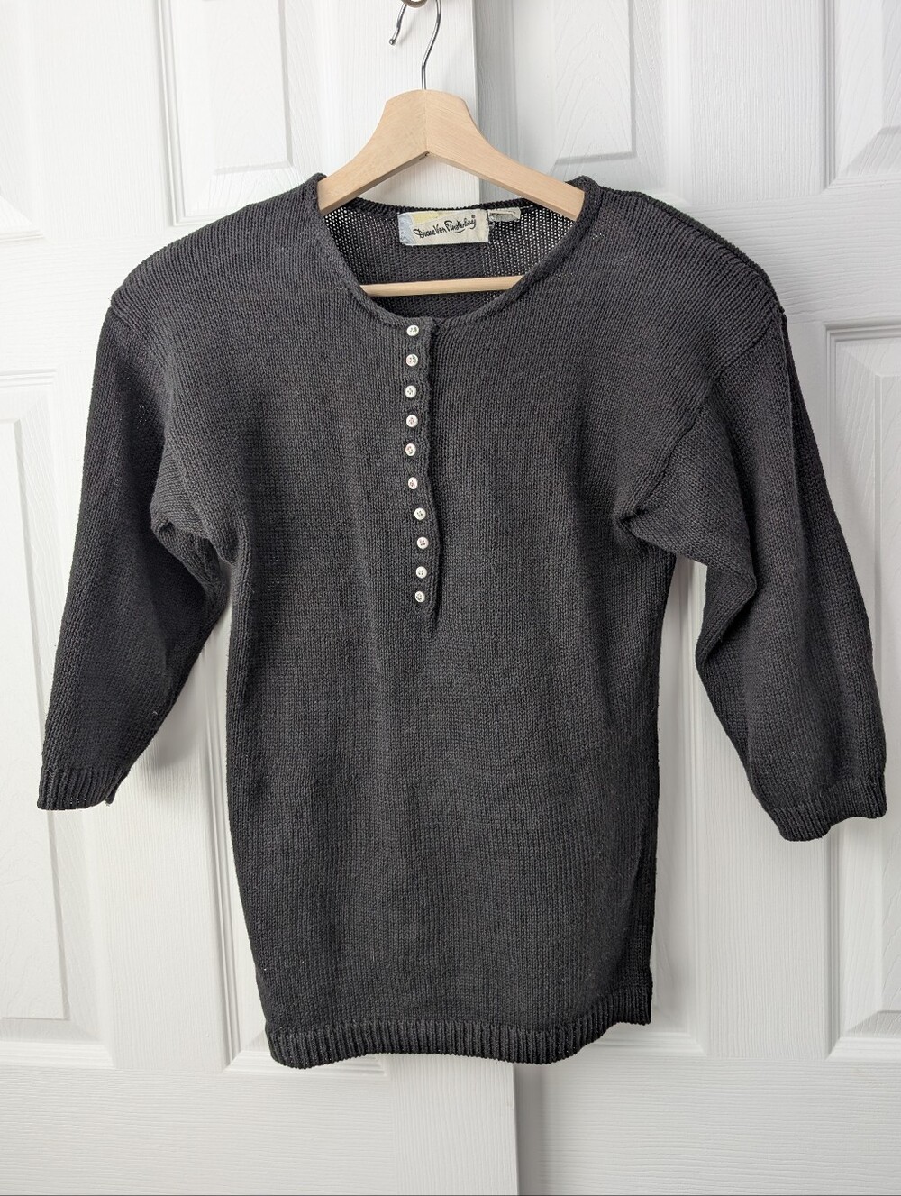DVF Vintage Ramie Cotton Retro Black Knit Crewneck Sweater Hanley , size M
